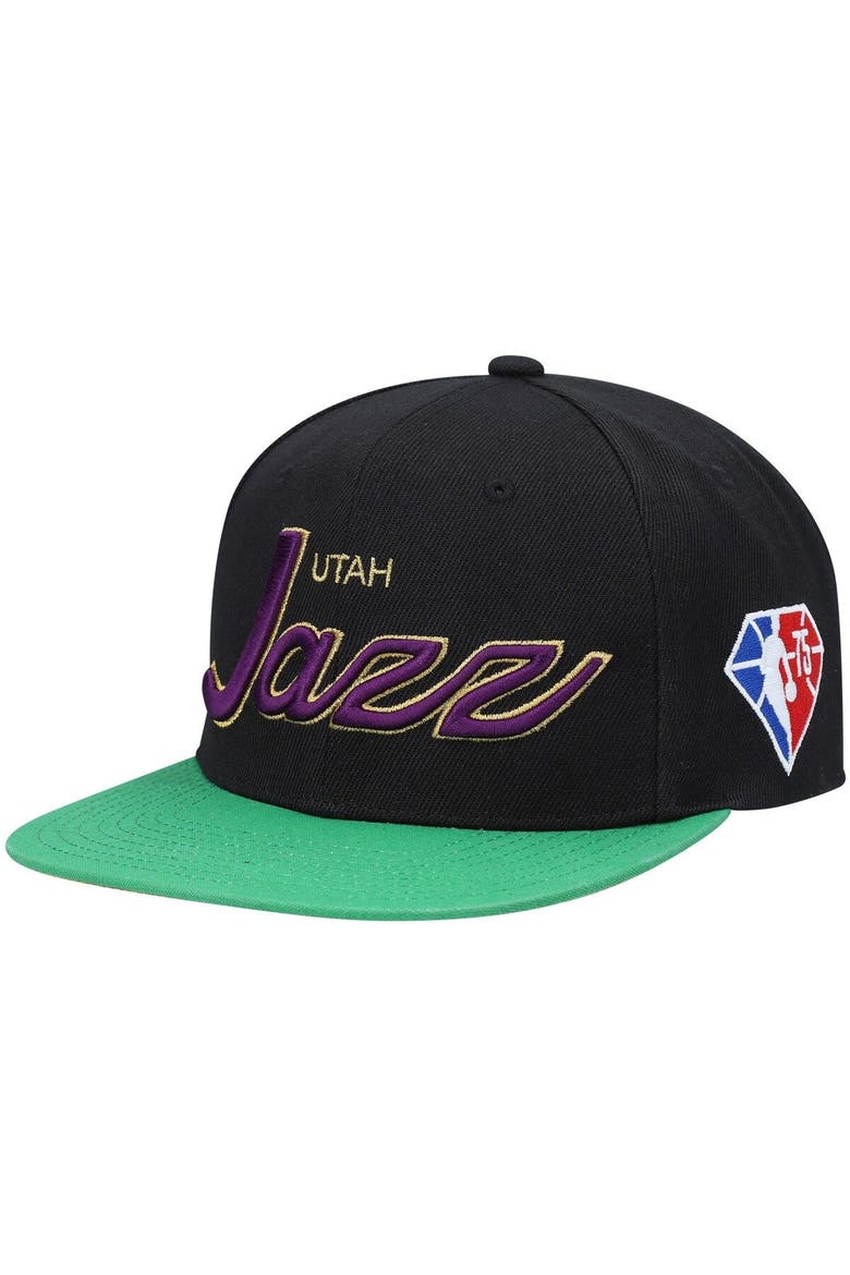 Men's Mitchell & Ness Black Utah Jazz NBA 75th Anniversary Snapback Hat, Main, color, Black