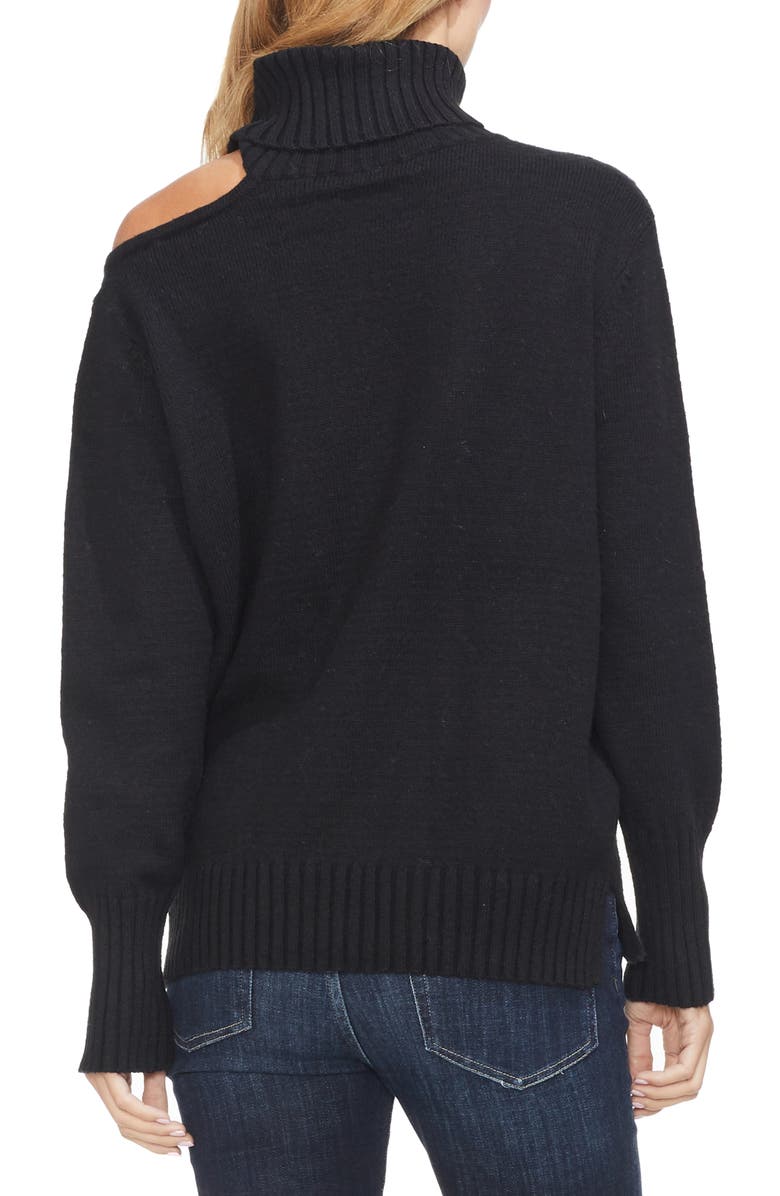 Vince Camuto Asymmetrical Shoulder Cutout Turtleneck Cotton Blend Sweater, Alternate, color, 
