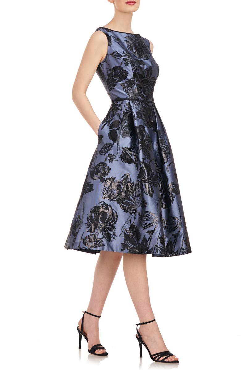 Kay Unger Jackie Floral Jacquard Sleeveless Midi Dress, Alternate, color, 