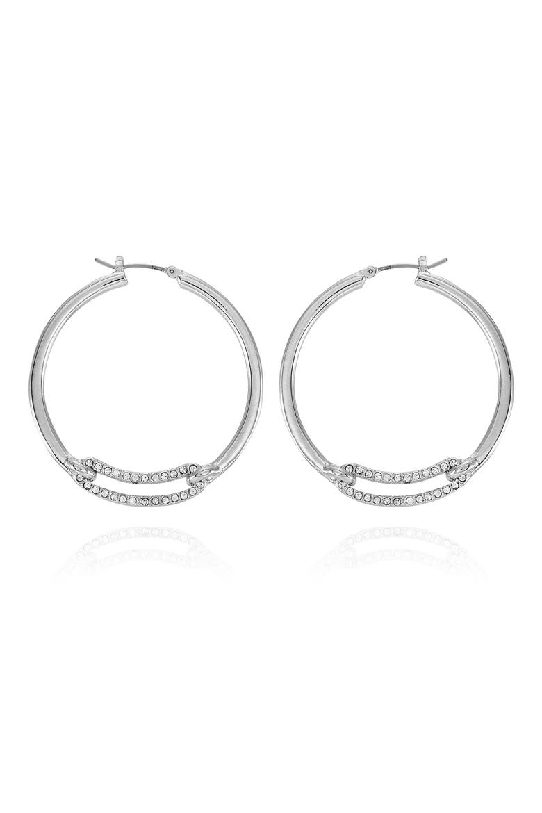 Pavé Crystal Link Hoop Earrings, Main, color, SILVER TONE