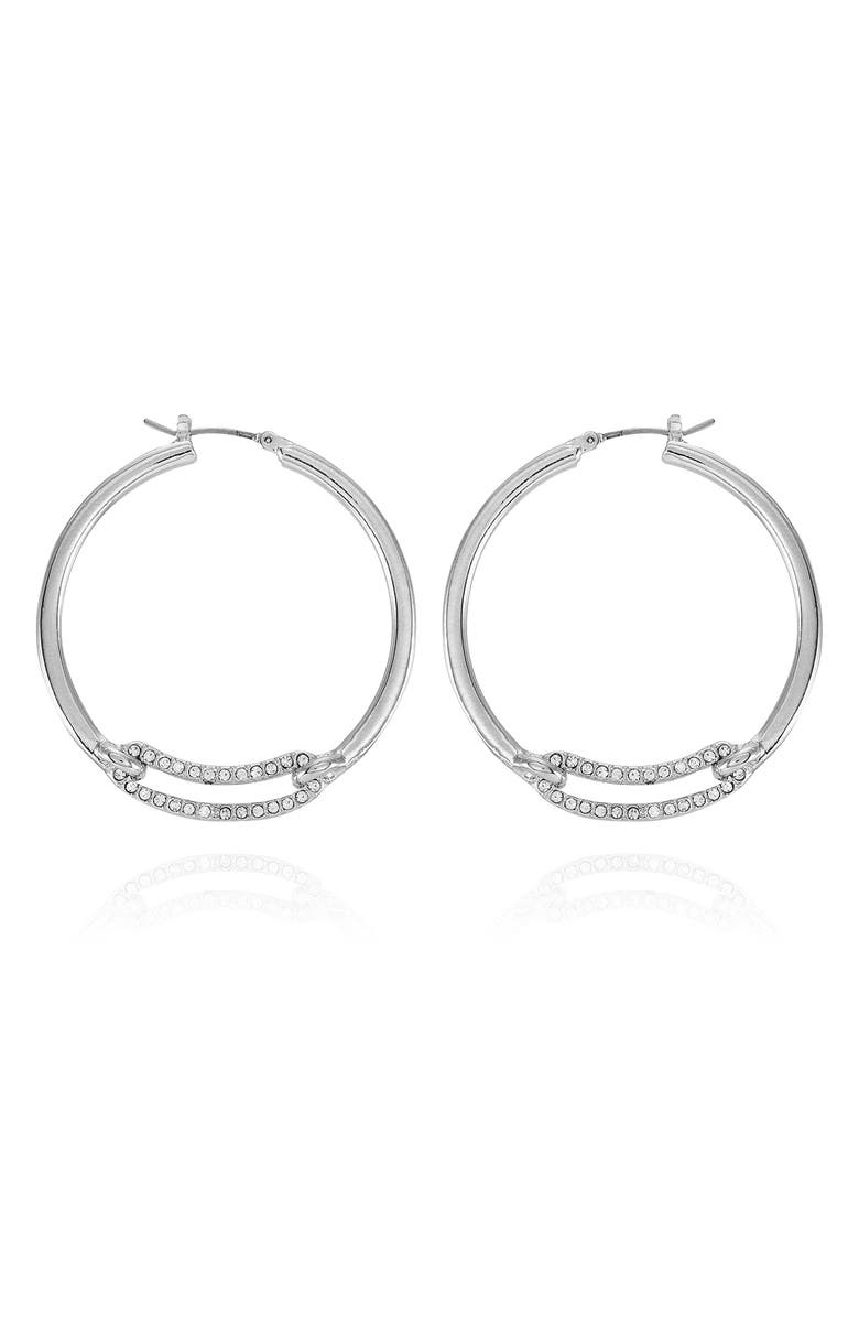 Vince Camuto Pavé Crystal Link Hoop Earrings, Main, color, Silver Tone