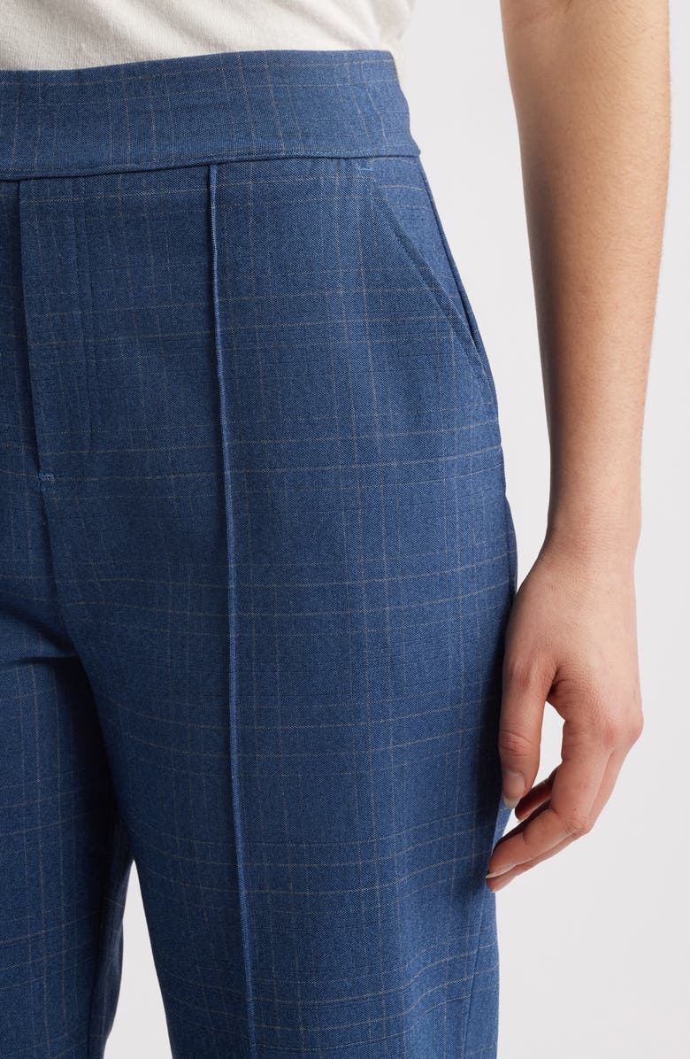 Hue Pintuck Plaid Wide Leg Pull-On Pants, Alternate, color, Medium Wash