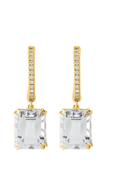 14K Yellow Gold White Topaz Drop Earrings