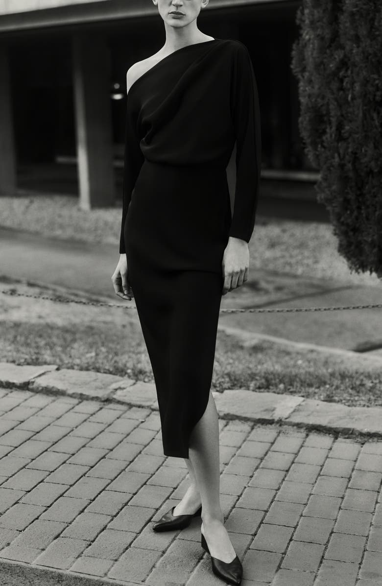 MANGO Off the Shoulder Long Sleeve Midi Dress, Alternate, color,