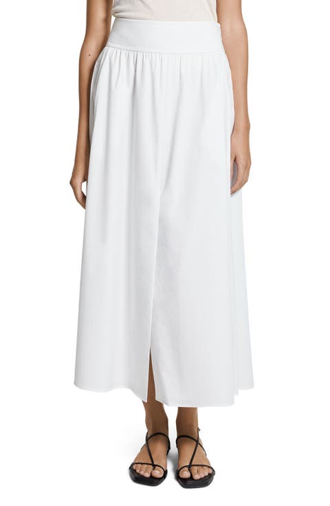 Cotton Blend A-Line Midi Skirt