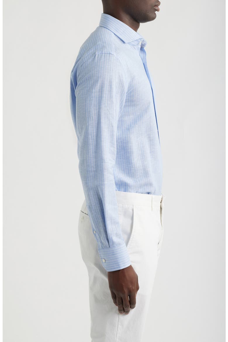 Hank Slim Fit Plaid Linen & Cotton Shirt, Alternate, color, LIGHT/ PASTEL BLUE