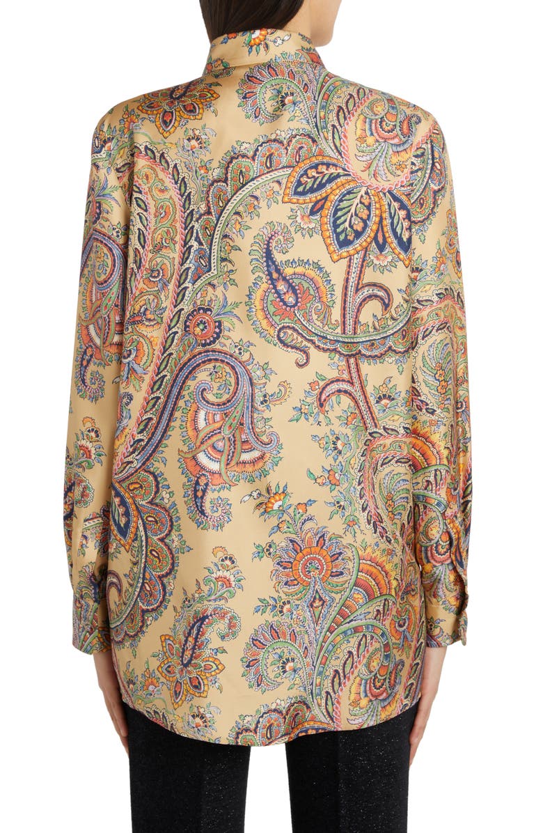 Etro Floral Paisley Silk Button-Up Shirt, Alternate, color,