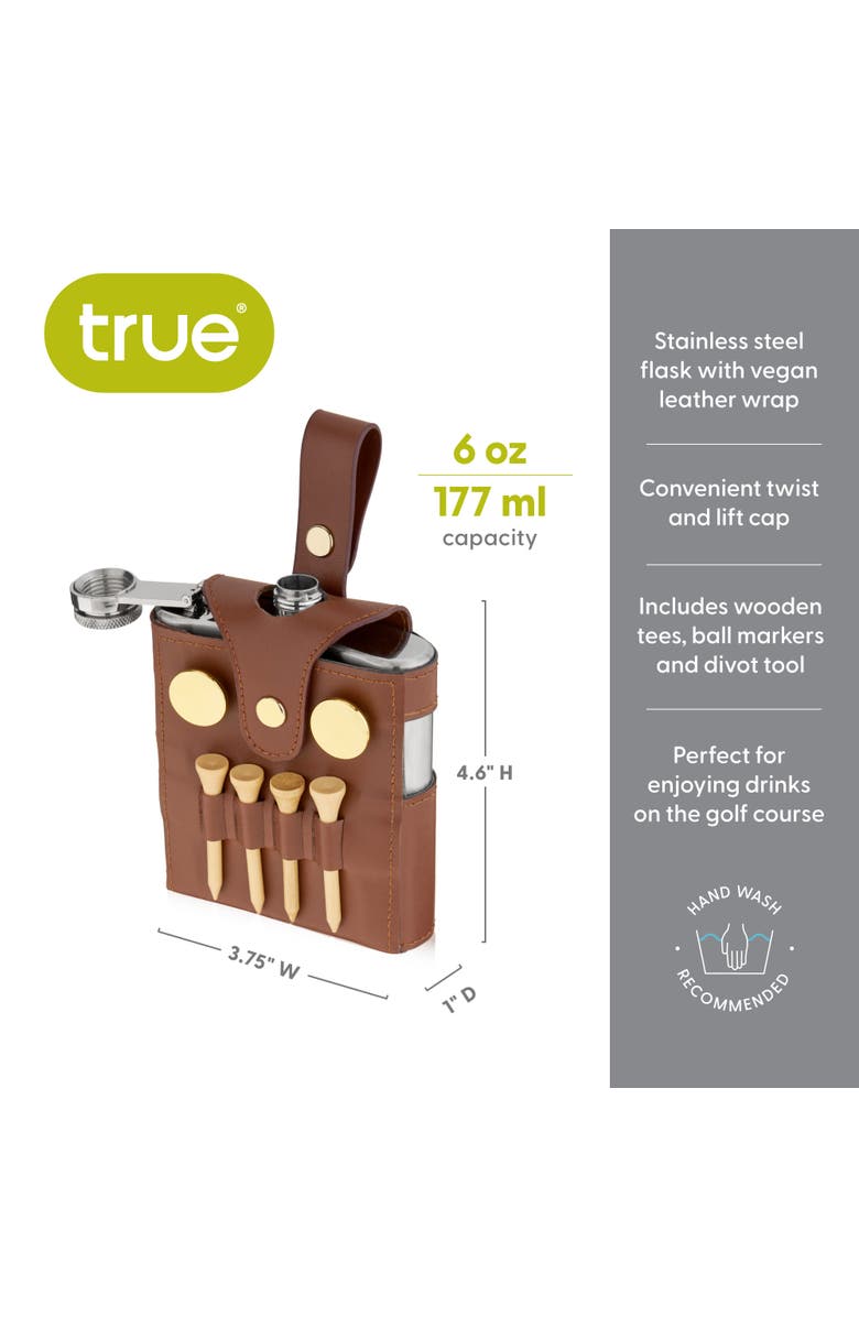 true Golfer's Flask and Accessory Set, Alternate, color, Brown