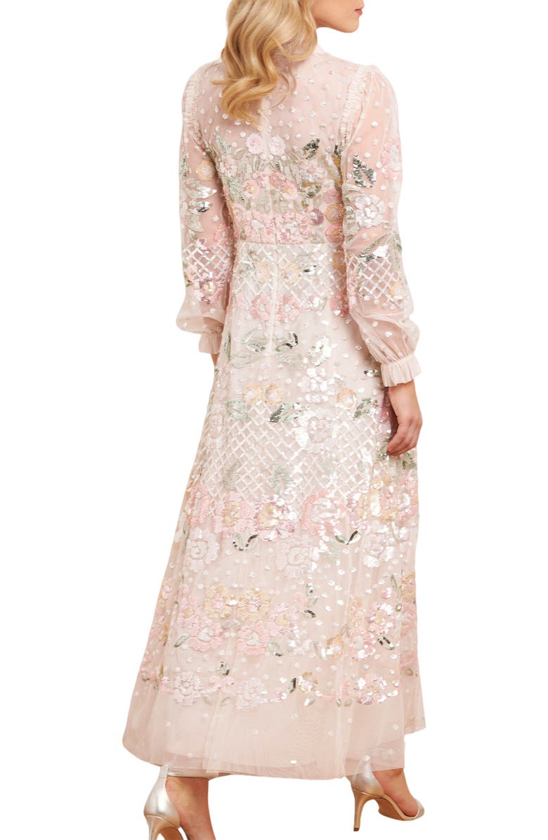 Needle & Thread Rosalie Long Sleeve Ankle Gown, Alternate, color, Cream