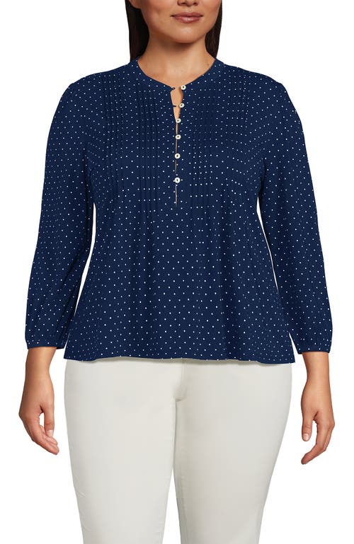 Lands' End Lightweight Jersey Button Pintuck Top In Blue
