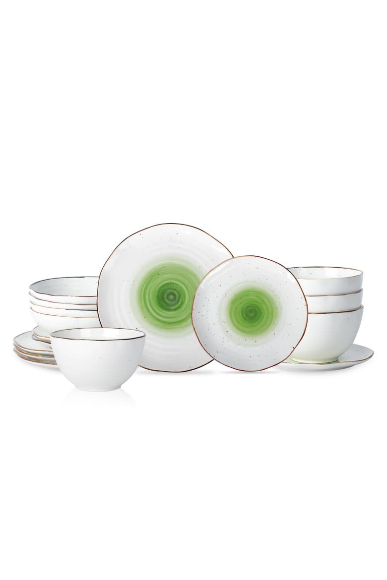 Luma Porcelain 16-Piece Dinnerware Set, Main, color, Green