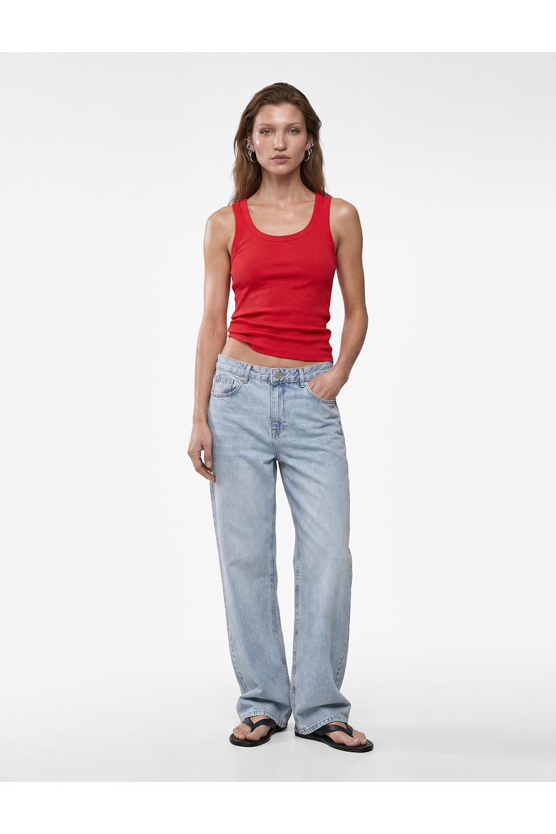 Scoop Neck Ribbed Cotton Tank Top, Main, color, RED