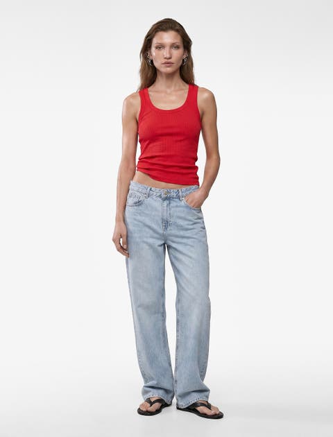 Scoop Neck Ribbed Cotton Tank Top