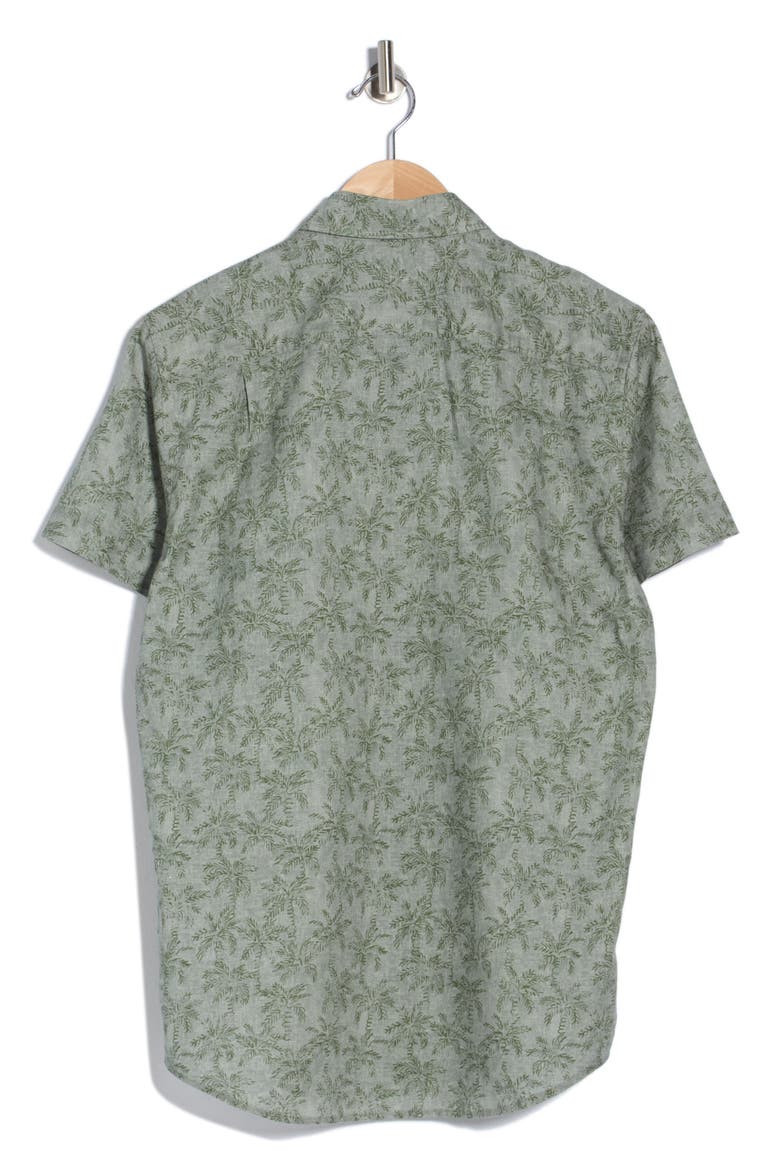 Brooklyn Short Sleeve Cotton & Line Blend Button-Up Shirt, Alternate, color, FERN