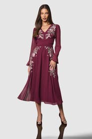 Coast Wrap Waist Embroidered Midi Dress
