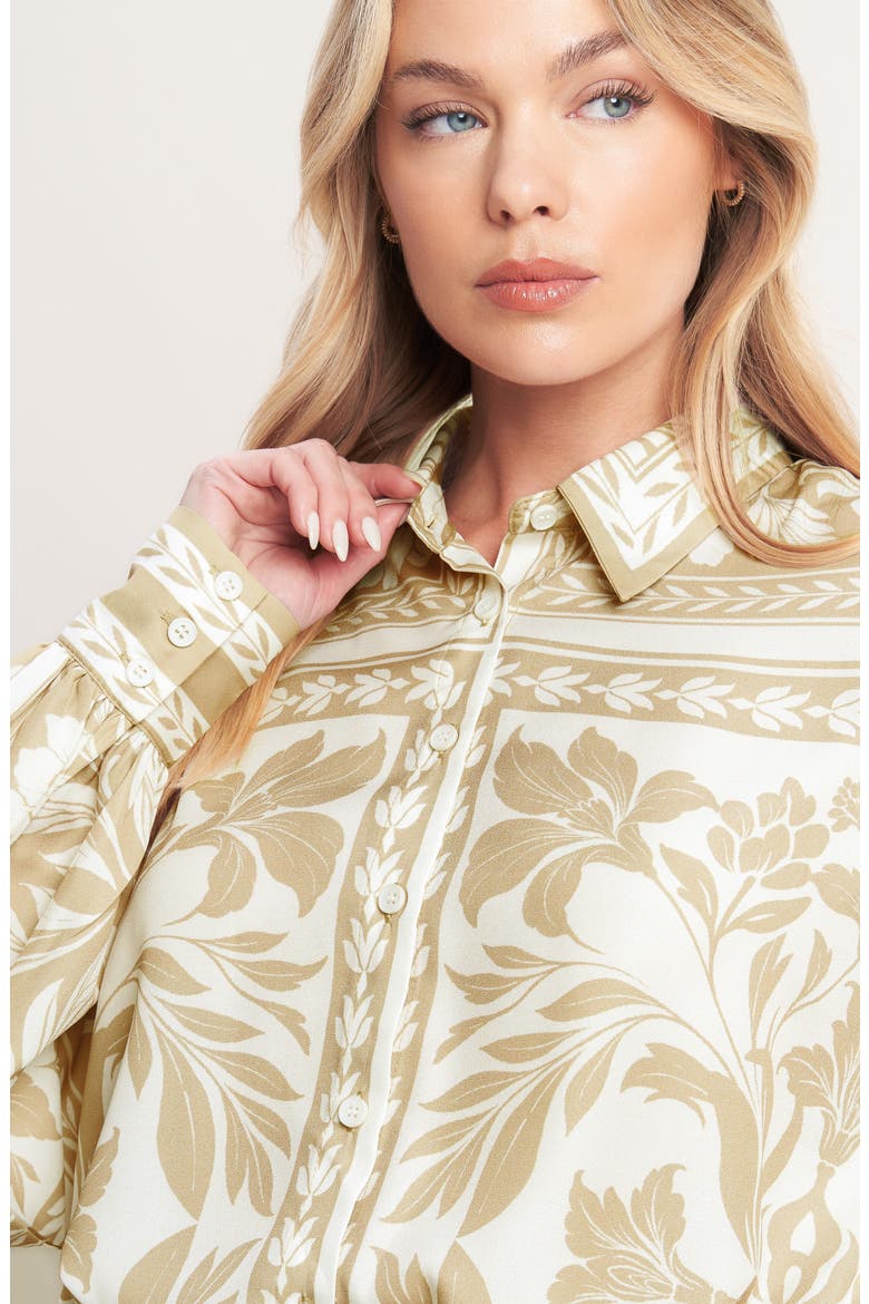 Botanical Print Long Sleeve Button Shirt, Alternate, color, TAUPE/ IVORY