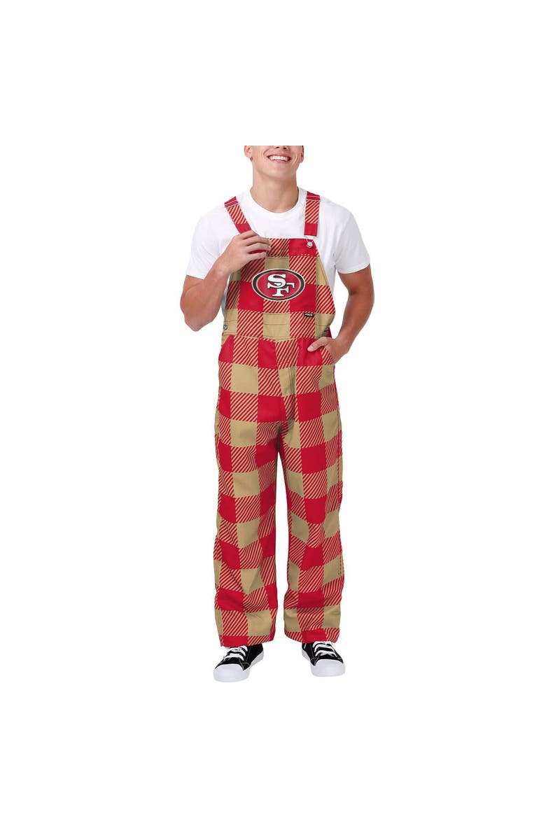 FOCO Men's FOCO Scarlet San Francisco 49ers Big Logo Plaid Overalls, Main, color,