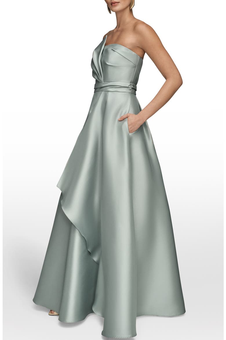 Strapless Satin Gown, Alternate, color, MISTY BLUE