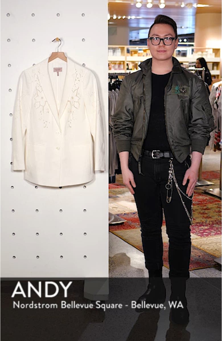 Eyelet Embroidery Linen Blend Blazer, sales video thumbnail