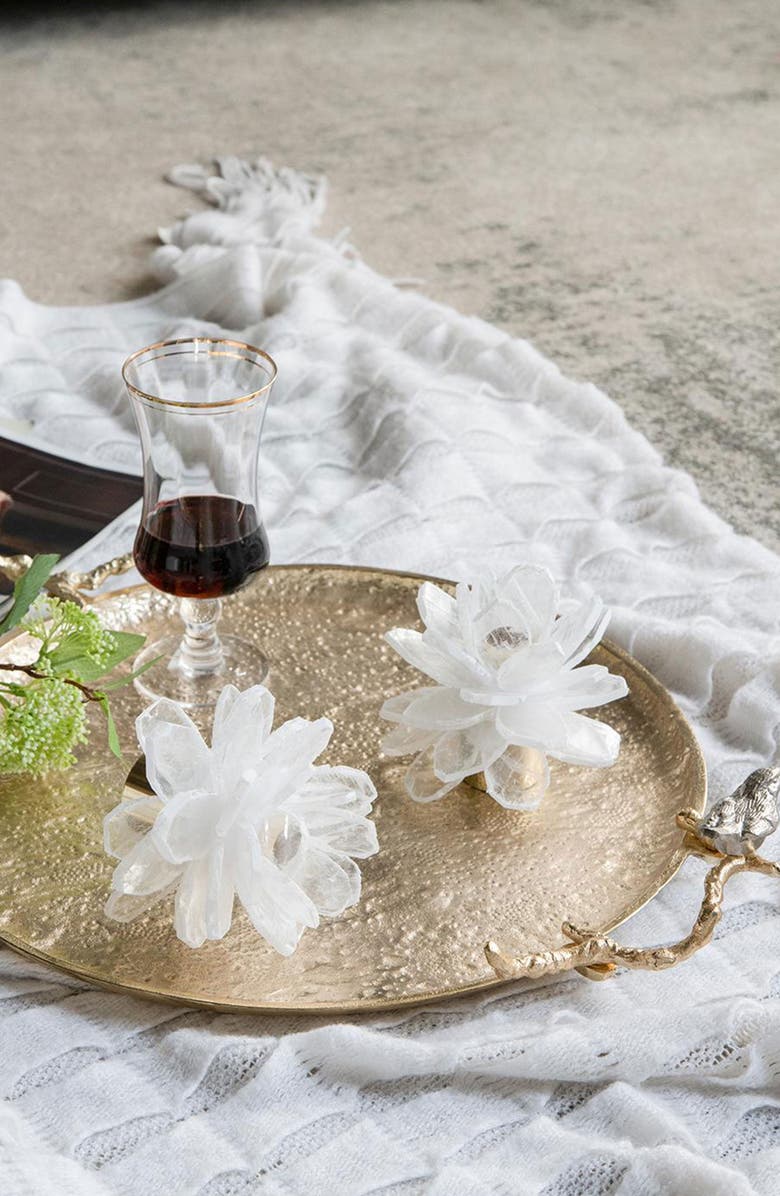 A & B Home Selenite Stone Candleholder, Alternate, color, White