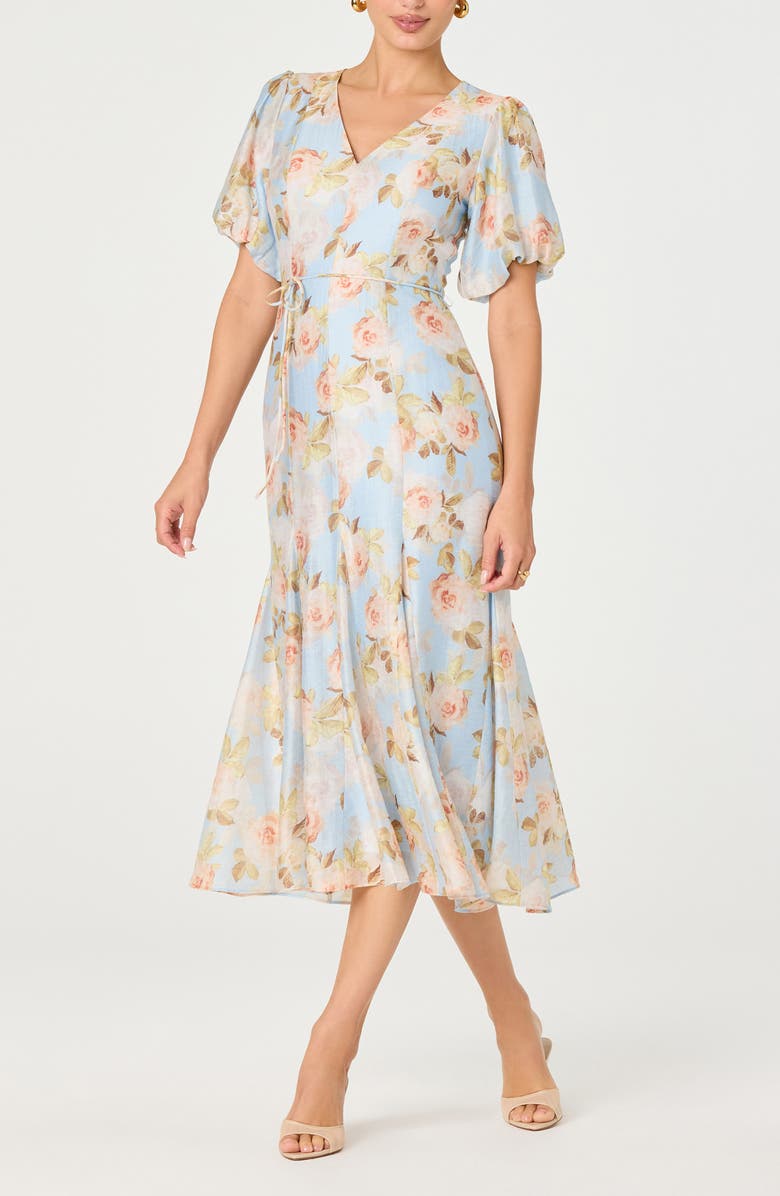 ASTR the Label Lavena Floral Puff Sleeve Midi Dress, Alternate, color, Blue Floral