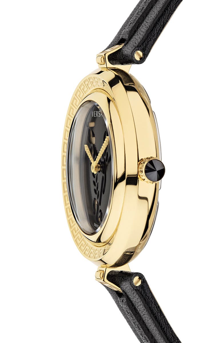 Versace Virtus Infinity Leather Strap Watch, 34mm, Alternate, color, 