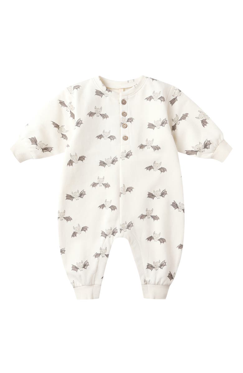 QUINCY MAE Bat Print Fleece Romper, Main, color, Ivory