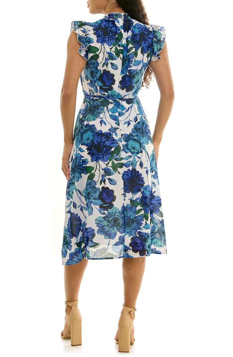 Nina Leonard Smock Chiffon Midi Dress, Alternate, color, Blue Multi Combo