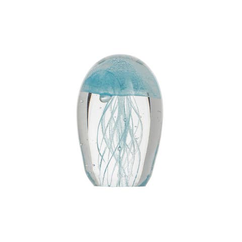 Light Blue Glass Glowing Jellyfish Decorative Paperweight