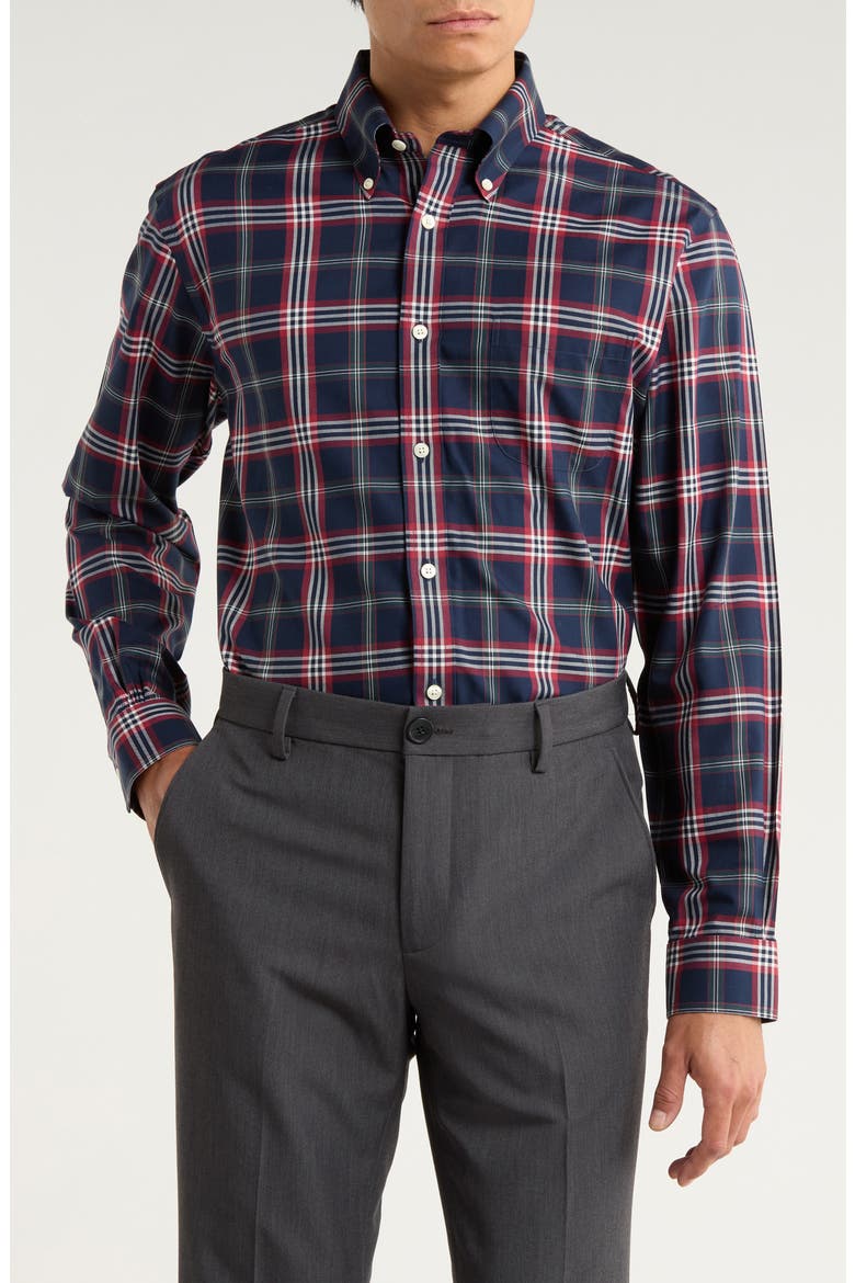 Regular Fit Non-Iron Tartan Cotton Button-Down Shirt, Main, color, NAVY SIGNATURE TARTAN