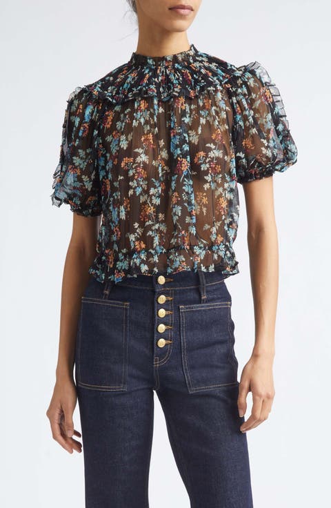 Solenne Puff Sleeve Silk Top