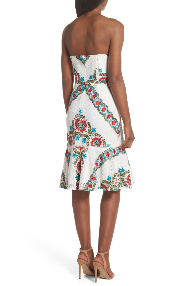 Hailey Embroidered Strapless Lace Dress, Alternate, color, WHITE MULTI