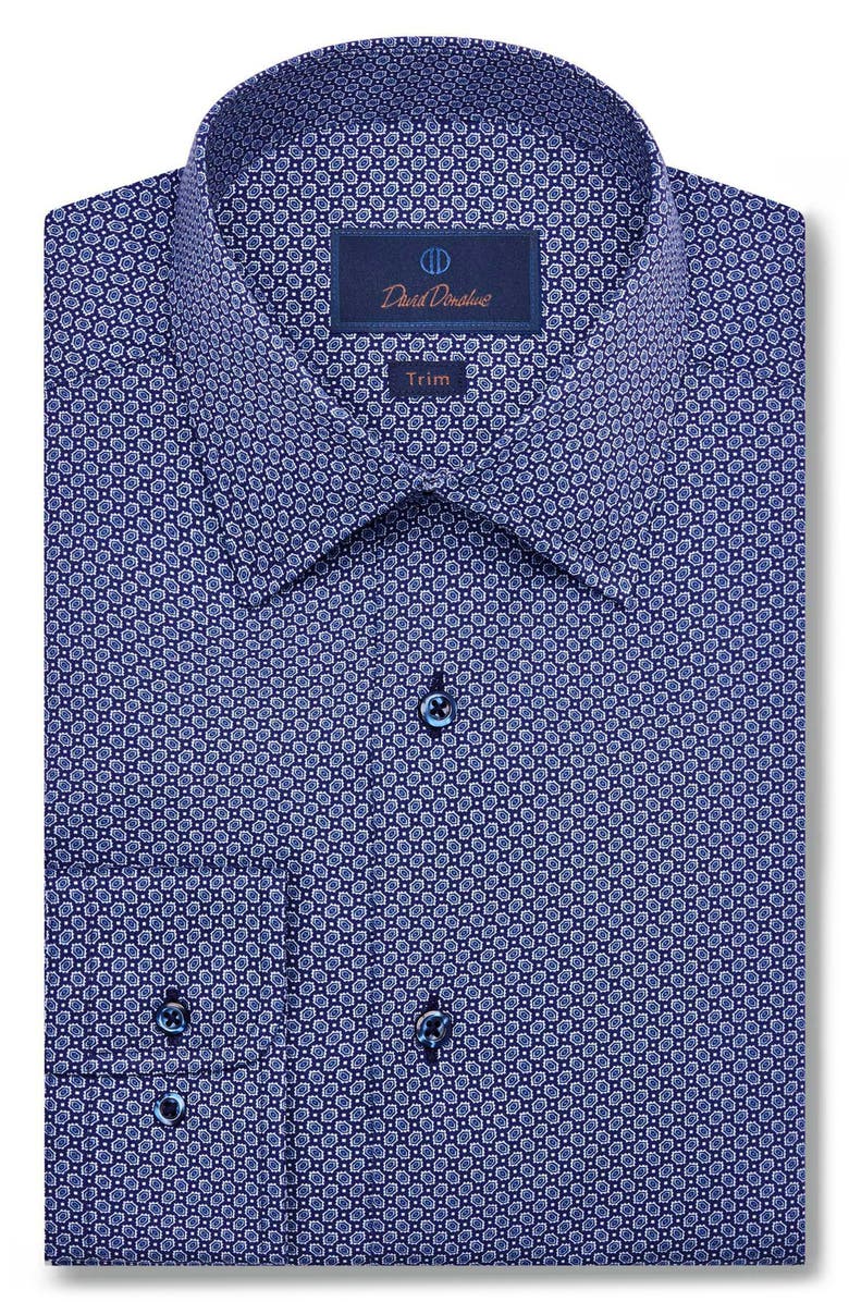David Donahue Trim Fit Neat Dress Shirt, Main, color, 