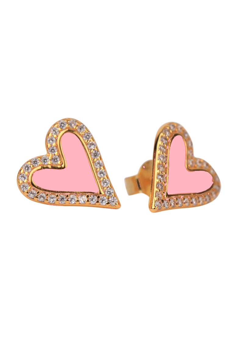 Enamel Heart Stud Earrings, Main, color, Light Pink