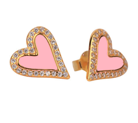 Enamel Heart Stud Earrings