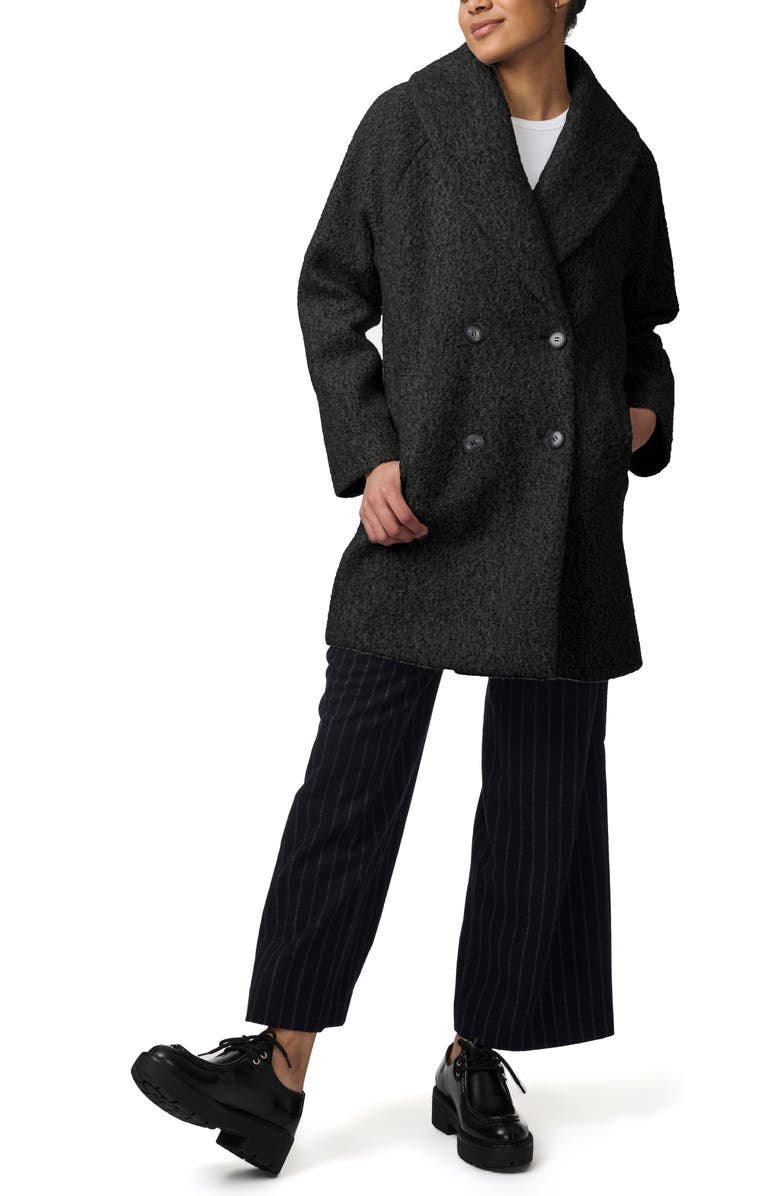 Bernardo Shawl Collar Double Breasted Faux Shearling Coat, Alternate, color, Black