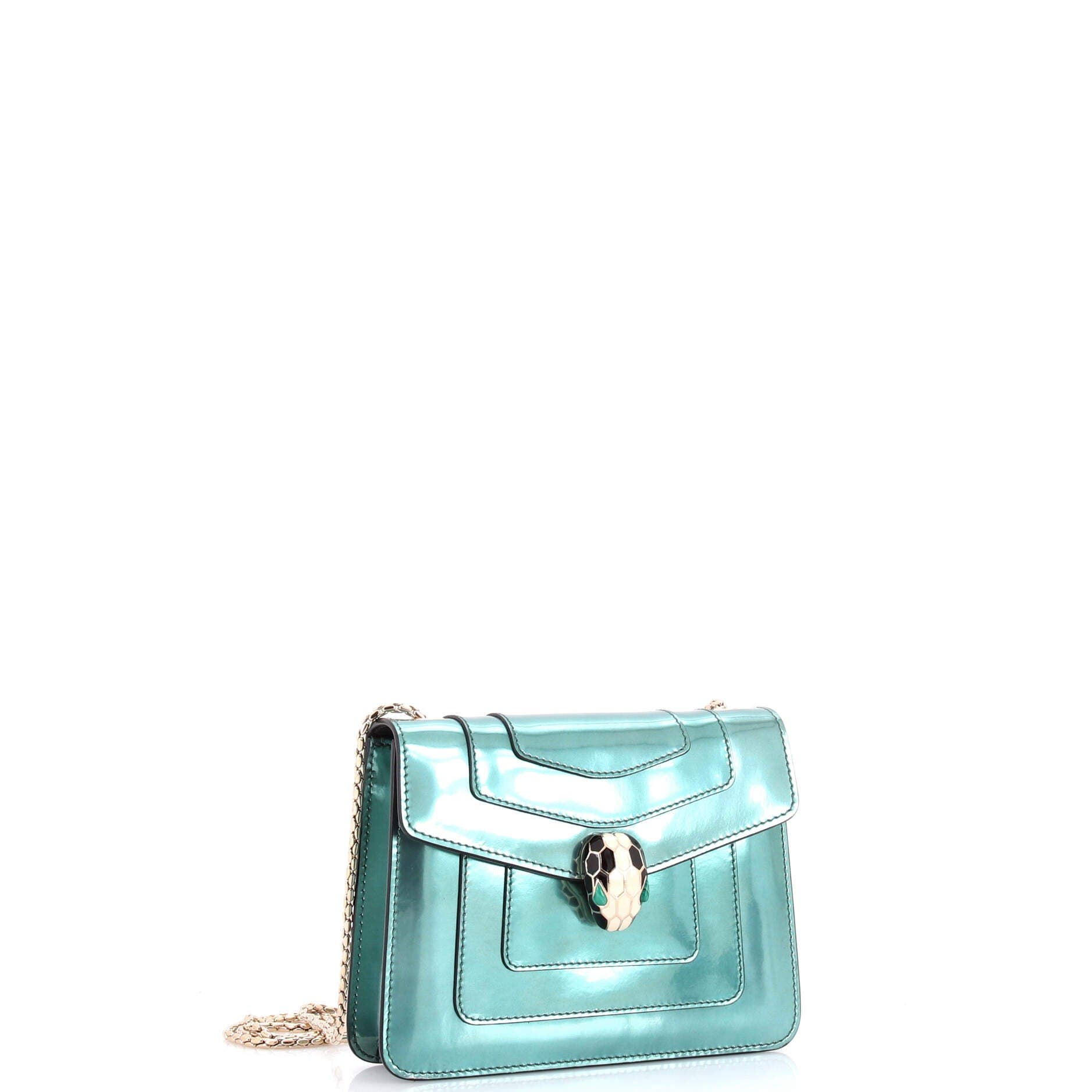 Serpenti Forever Square Shoulder Bag Metallic Leather Small, Alternate, color, Blue