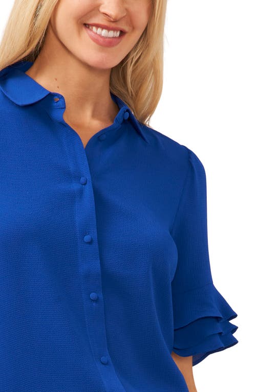 Cece Ruffle Sleeve Collar Blouse In Blue