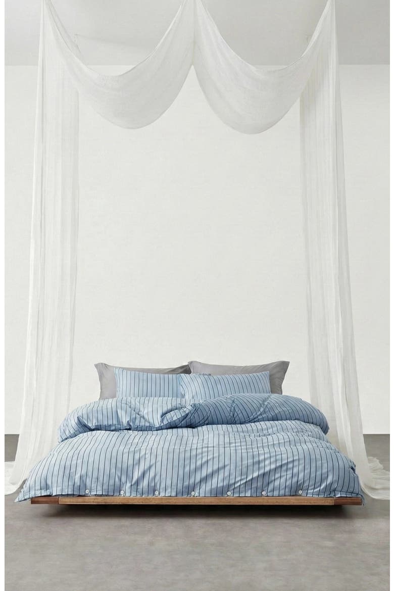 Henry Striped Buttoned Bedding Set, Alternate, color, Blue / Flat
