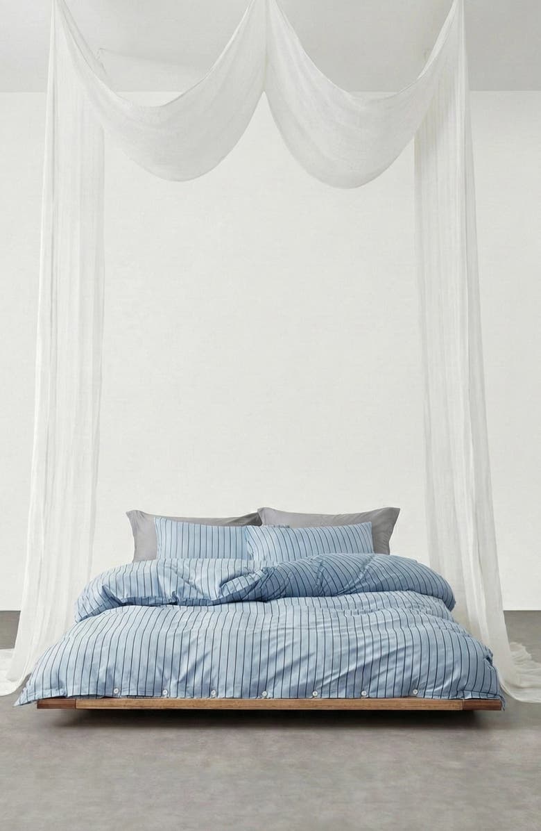 Ever Lasting Henry Striped Buttoned Bedding Set, Alternate, color, Blue / Flat