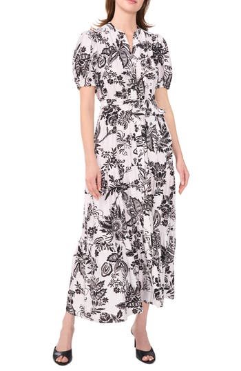 HALOGEN HALOGEN® PAISLEY PUFF SLEEVE TIERED MAXI SHIRTDRESS