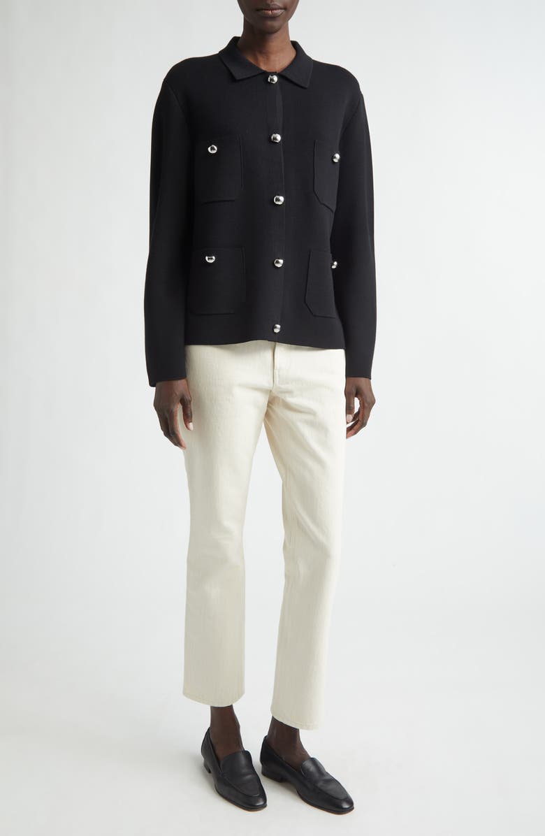 Lafayette 148 New York Matte Crepe Shirt Jacket, Alternate, color, Black Multi