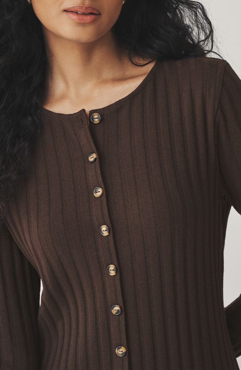 NEXT Long Sleeve Rib Maxi Dress, Alternate, color, Brown