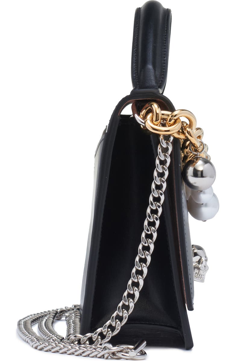 McQueen Medium Skull Chain Detail Leather Handbag, Alternate, color, Black/ Silver