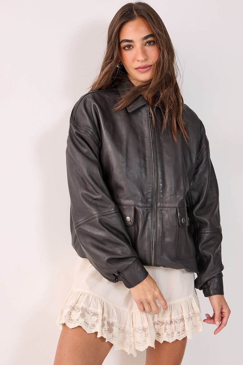 Real Leather Oversized Bomber Jacket, Main, color, Chocolate