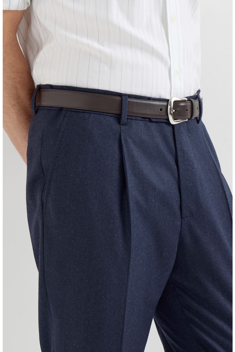 Virgin wool flannel trousers with pleat, Alternate, color, Blue