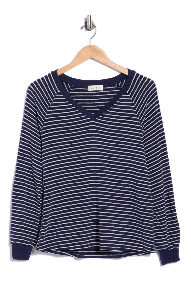 Striped Brushed Raglan Sleeve Pullover, Alternate, color, NAVY STRIPE