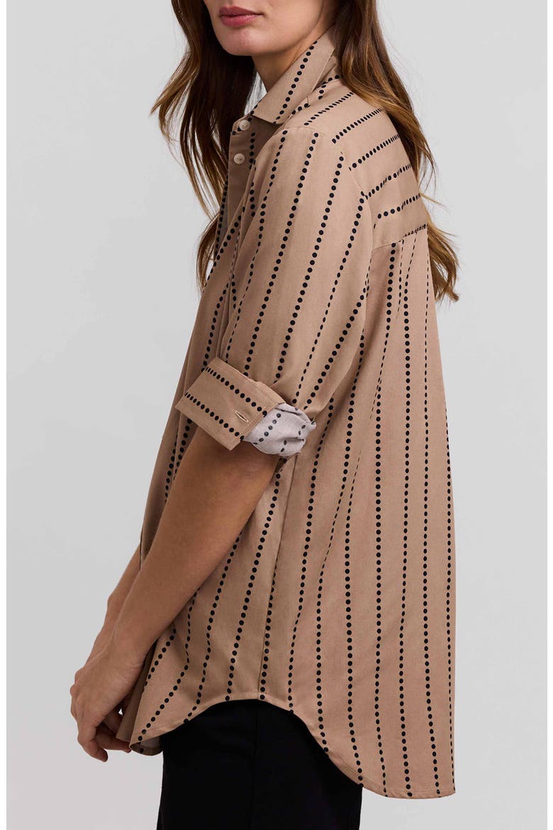 Dot Stripe Boyfriend Button-Up Shirt, Alternate, color, ALMOND BROWN/ BLACK