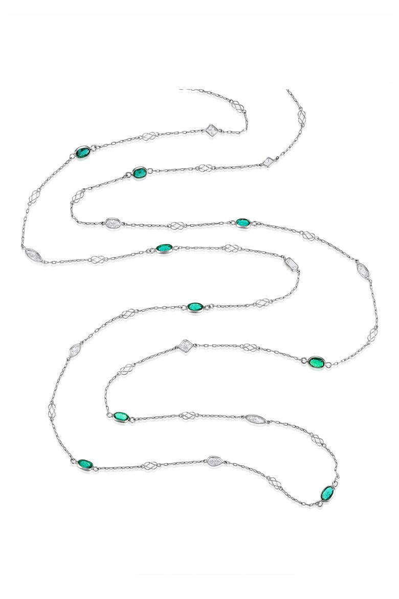 Emerald & Diamond Gatsby Chain Necklace, Alternate, color, PLATINUM