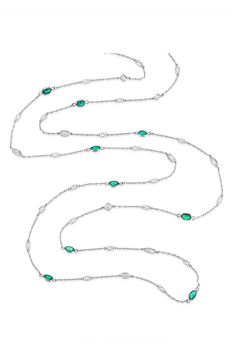 Mindi Mond Emerald & Diamond Gatsby Chain Necklace, Alternate, color, Platinum